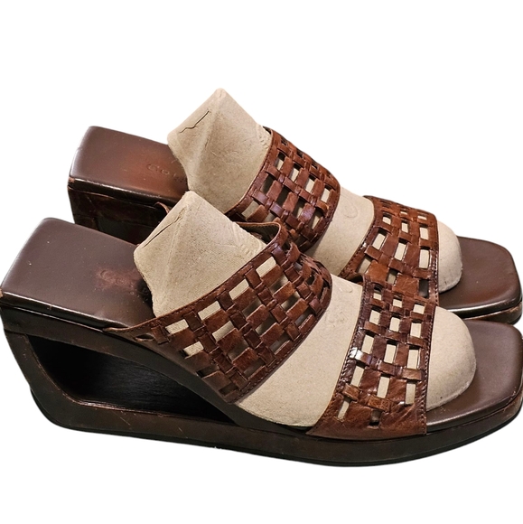 Cole Haan studio woven wood platform sandal Asian inspired leather - Picture 5 of 9